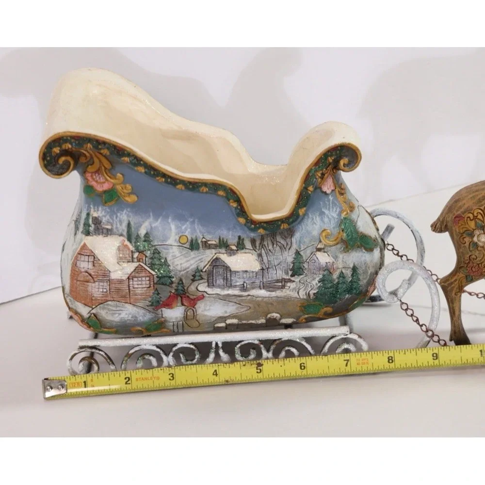 Roman Inc. Christmas Winter Wonderland Scene Santa Sleigh & Reindeer 2007‎
